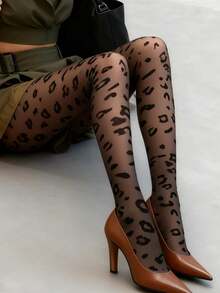 1 Pair 80g/200g/300g Women's Sexy Black Translucent Leopard Print Leggings, Plus Size Leggings, Autumn And Winter Business And Sexy Pantyhose, Black Sexy Transparent Stockings, Plus Size Pants, Warm Leggings And Pantyhose Thermal Lined Tights Women(Suitable For -5~25°C)