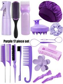 17 Piece Hair Tool Set, With High Pressure Spray Bottle And Sleeping Cap, Curling Brush Set, Nine Rows Of Combs, Wide Teeth Hook Comb, Double Head Comb, Styling Brush, Pointed Tail Comb, Mouse Tail Comb, Edge Brush, Hair Brush, Massage Comb - Multicolor - View 11