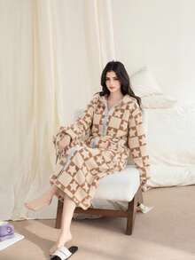 1 Stück Damen Korallenfleece Reißverschluss Bademantel, modisch warme dicke Loungewear für Herbst/Winter, antistatisch - Verschiedenfarbig - Übersicht 11