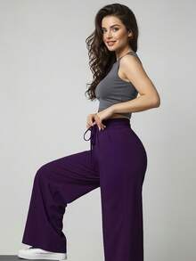 Women's Casual Modern Stylish Sweatpants With Flare Leg, Structured Fit, Sophisticated, Soft - 紫色 - 查看 4