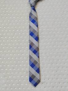 Men's Casual Dress Tie, Colorful Checkered, Slim Fit (5.5cm) - 藍白色 - 查看 2