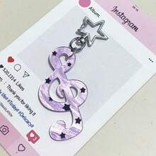 1pc Korean Retro Sweet Polka Dot, Stripe, Star, Music Note Keychain, Phone Charm, Bag Pendant, CCD Charm, Phone Lanyard - Multicolor - View 5