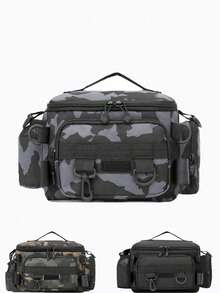 Multi - Compartment Waterproof Fishing Tackle Bag With Camo & Geometric Patterns Solid Color Options, Zipper Closure, Shoulder Strap. Ideal For Outdoor Hiking, Camping Gear Storage Large Size, Multi-Functional, Disaster Prevention, Disaster, Expansion, Bag, Rod Holder, Pack, Men's, Capacity - Multicolor - View 3