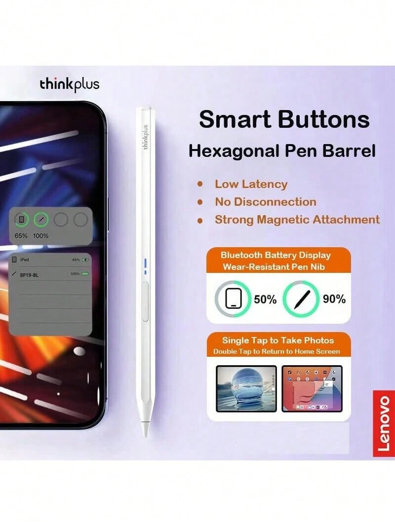 Lenovo BP19BL Universal Magnetic Portable Capacitive Pen: Strong Magnetic Attachment Design, Lightweight Body, Easy To Use And Store, Multi-Functional And Compatible With IPad And Android Devices. - White - View 1