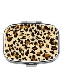 2-Compartment Leopard Print & Black White Pattern Polypropylene Pill Box, Portable Square Vitamin Case, Decorative Medication Storage Gift Box Suitable For Wallet And Travel