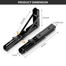 折叠式置物架支架，最大承重220磅，重型DIY壁挂式置物架支架，节省空间，适用于桌子、工作台（2个装） - 黑色 - 查看 11