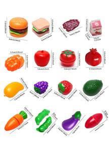 81件套儿童厨房食物玩具套装，包括切菜玩具、食物储存袋、食物玩具、蔬菜、水果、逼真食物和披萨玩具，过家家厨房配件，送给男孩女孩的礼物 - 彩色 - 查看 10