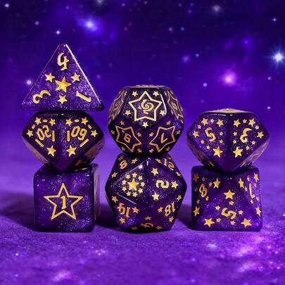 Star-Shaped Dice And Plastic Bag Packaging Set, Acrylic Polygonal Dice, 7pcs/Set, Suitable For Entertainment Tabletop Games