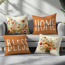 4 vỏ gối trang trí in họa tiết hoa cúc và hoa dại cổ điển "Home Sweet Home & Bless This Home", vải nhung đào, kích thước 17,7*17,7in (45*45cm), thích hợp để trang trí nhà cửa, ghế sofa, phòng ngủ, phòng khách, làm quà tặng - Nhiều màu - Xem 8