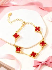 1pc Luxury Minimalist Four-Leaf Clover Bracelet, Unique Accessory - one-size - View 6