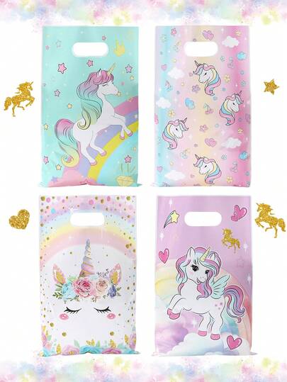 10/25/50个装彩虹独角兽混搭派对礼品包装袋糖果袋，彩虹独角兽混搭设计，适用于生日派对、婚礼礼品包装袋、烘焙食品袋、独角兽生日派对礼品袋、糖果袋、甜品袋、生日快乐派对礼品包装用品、烘焙袋、生日派对婚礼餐桌装饰糖果袋、性别揭晓派对装饰、婴儿派对装饰、一周岁生日礼物、派对礼品