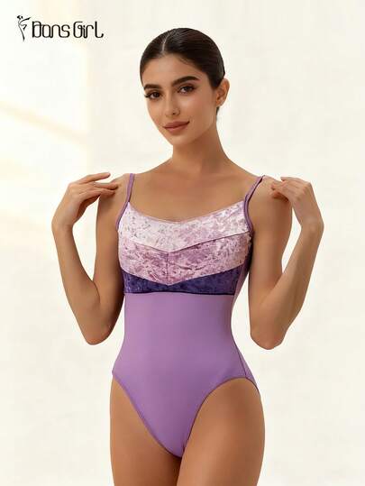 DonsGirl 1 Piece Women's Professional Ballet Leotard - Velvet Patchwork With Diamond Shape Design, High-Waisted, Tight-Fitting, Elegant Noble Bodysuit, Performance Costume