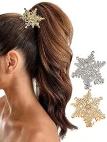 1 Stück eleganter, minimalistischer Haarklammer aus Legierung mit Strass-Schneeflocke, elegante Haarklammern, modische Haarspange, Winterhaaraccessoires - Verschiedenfarbig - Übersicht 1