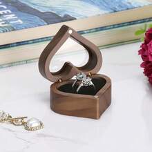 LETURE Wood Ring Display Box With Transparent Cover Single Slot 2 Slot, Heart Shaped Person.Alized Wooden Jewelry Box For Proposal Engagement Wedding Ceremony Anniversary (Black - 2 Slots),Black-2Slots - Black-2Slots - Xem 6