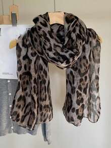 1pc Classic Leopard Print Scarf, Women's Long Shawl Wrap Fashionable Neck Scarf Thin Versatile Headscarf