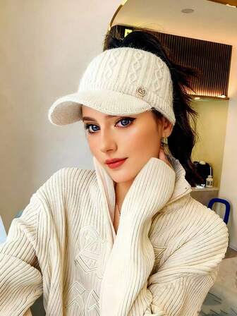 1 pieza Gorro deportivo de punto con agujero para coleta, gorro versátil con forro térmico para mujer, otoño/invierno