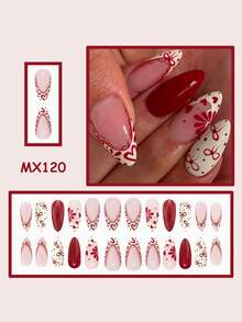 Bộ 24 miếng dán móng tay chủ đề Ngày Valentine: Phong cách sinh viên màu đỏ tía thanh lịch, được trang trí bằng nơ, trái tim, chấm bi và họa tiết cánh hoa dễ thương. Được làm từ chất liệu acrylic, miếng dán móng tay (móng giả acrylic), hình dáng hạnh nhân cỡ trung bình. Lý tưởng cho các buổi hẹn hò, dạ hội, tiệc tùng của các quý cô, và là món quà Ngày Valentine hoàn hảo - dành cho bạn gái để tăng thêm vẻ thanh lịch. Dụng cụ làm móng - Nhiều màu - Xem 3