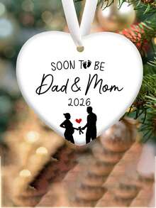 2026 Décoration d'annonce - Souvenir de grossesse avec silhouette de couple et "Papa et Maman en attente" Nom/Année, Ornement d'arbre de Noël en forme de cœur, Convient pour les parents en attente, Cadeau de baptême (Aucune électricité requise) - Noir et Blanc - Voir 3