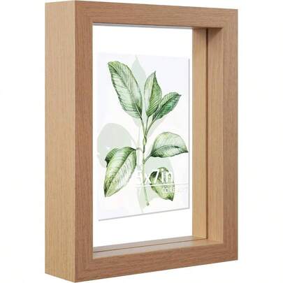 5x7 Floating Picture Frame, Double Plexglass Floating Frame 4x6, 3.5x5 Pictures, Wall Or Tabletop Display, Nature Wood