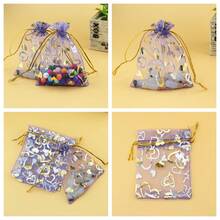 Transparent Wedding Candy Bag, Gauze Bag With Drawstring Opening, Red Wedding Celebration Melon Seed Packaging Bag, Candy Pearl Gauze Bag, Gift Bag - Purple - View 3