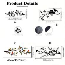 复古金属鸟形墙饰 - 原创黑鸟树枝雕塑，乡村风格墙饰