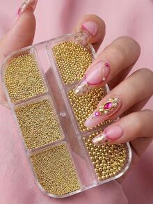 6 Fächer Metallic Perlen Kaviar Nagelkunst Strass Kristall Dekorationen für Nägel - Verschiedenfarbig - Übersicht 2