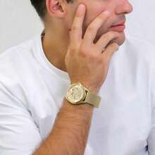 Guess Relógio Masculino Dourado Tom Multifunção Pulseira de Malha GW0368G2