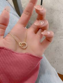 1 Piece/ 10 Pcs Gorgeous Double-Circle Alloy Chain-Ideal For Transient Beauty (1-Day Wear), Charming Diamond - Studded Jewelry - Great For Ephemeral Style, The Minimalist And Individual Rhinestone Pendant With A Cold Style Design And Collarbone Chain -Ideal For Temporary Fashion - Yellow Gold - View 6