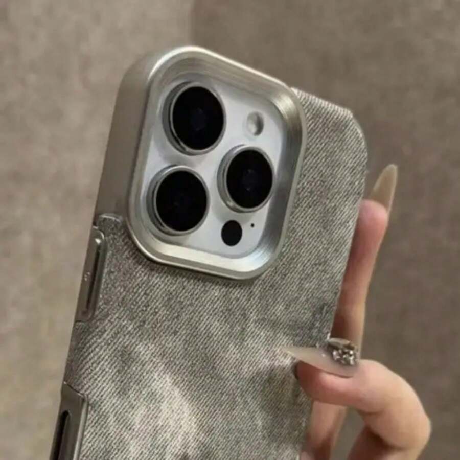 Retro Vintage Cowboy Fabric 17 16 15 14 13 12 Pro 11 Plus Luxury Jeans Soft Bumper Armor Phone Cover.Accessories. - Hải quân - Xem 1