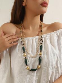 1pc Handmade Beaded Long Necklace, Composed Of 2 Separate Necklaces That Can Be Worn Individually, The Shorter Necklace Can Be Paired With Most Necklaces - Long Lace-up - View 14