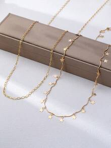 2件套金色星星腰链吊坠，前卫时尚个性经典性感优雅饰品，适合节日和派对佩戴 - 金黃色 - 查看 3