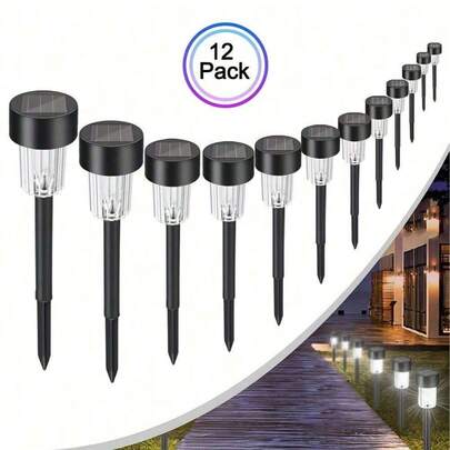 1pc/6pcs/12pcs Solar Powered Garden Lights, Outdoor Path Landscape Lighting, Waterproof Lawn Yard Decor, Black Plastic, For Landscape Decoration Only, No Lighting Function