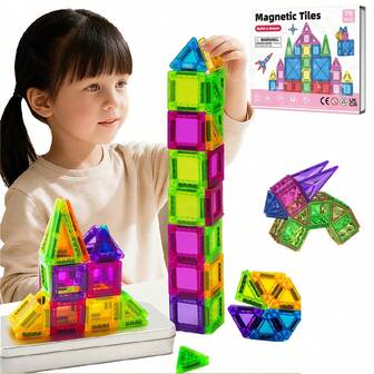 Mini Magnetic Building Blocks, 78pcs Mini Magnetic Tiles, Magnetic Tiles Travel Set With Storage Tin Box, Bright Colors And Fun Designs, Birthday Gift Puzzle Toys For Boys Girls