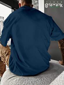 Oversized Gym T-Shirt With Funny Phrase "Calm Down, " REF 3297 FLUXO GEEK - Màu xanh hải quân - Xem 5