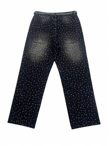 Men's Straight Leg Rhinestone Embellished Shiny Black Jeans, Street Fashion Design, All Season - Black - View 4
