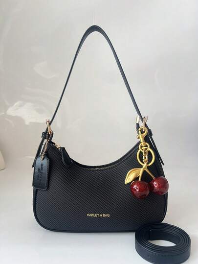 2025 New Fashion Classic Versatile Letter Graphic Design Solid Color PU Material Shoulder Bag Crescent Bag, Suitable For Shopping, Foldable