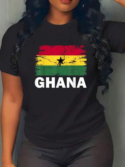 100% Cotton Vintage Ghana Ghanaian Flag Pride Support Ghanaian T-Shirt Women's Men's Graphic Tee Crew Neck Classic Fashion Summer Vacation Tops
