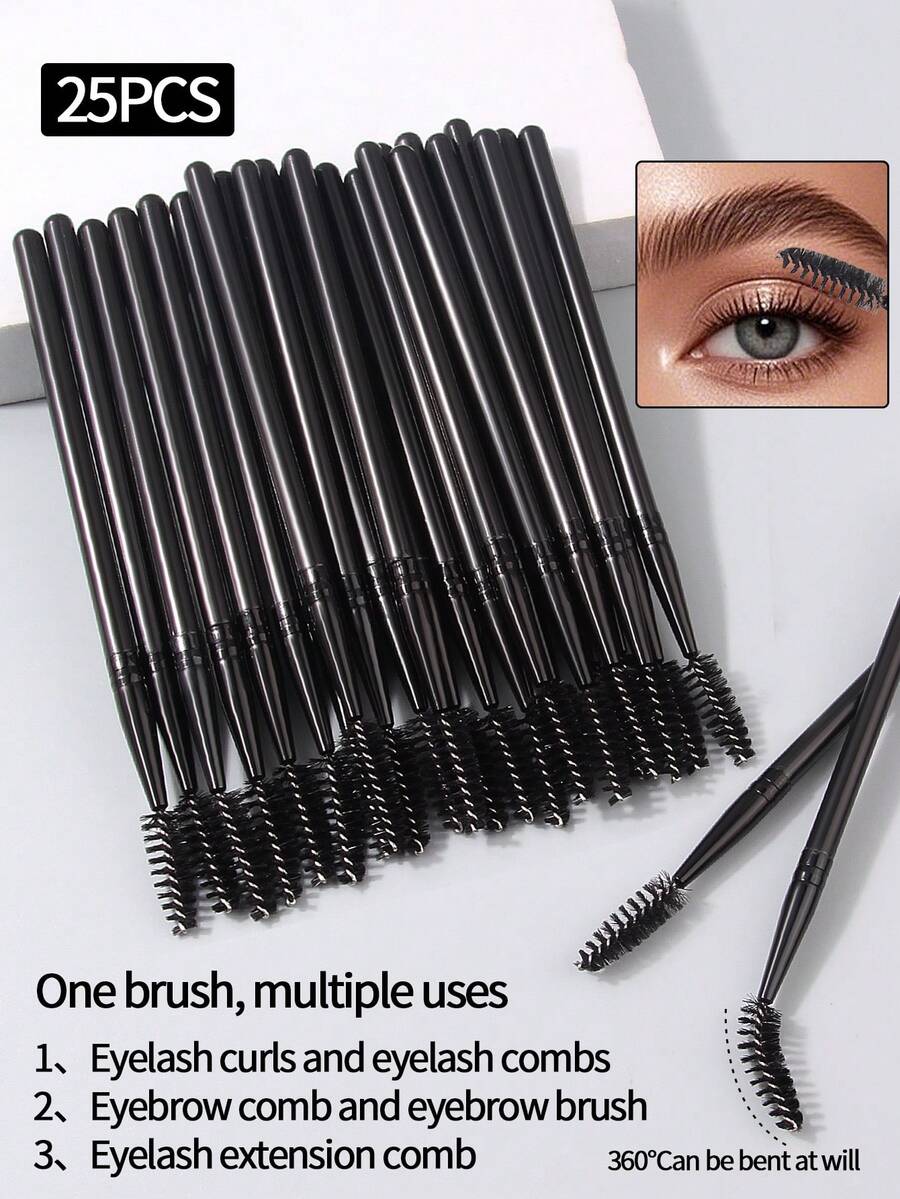 6pcs/10pcs/25pcs Black Long Handle Spiral Curling Eyelash Comb, Reusable Plastic Handle Thick Eyelash Extension Brush, Multifunctional Eyebrow Makeup Brush Tool