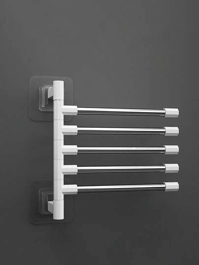 1-Piece No-Drill Stainless Steel Towel Rack Multi-Size Bathroom Storage Shelf Foldable Rotating Hanging Rack