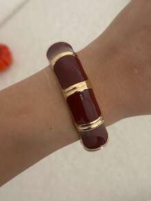Brazalete de estilo bohemio de moda, vintage, de alta gama, con goteo de oro negro geométrico abierto, diseño minimalista suave, superficie brillante, material de aleación de zinc, adecuado para uso diario, bodas y fiestas - Oro rojo - Ver 10