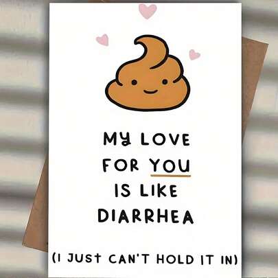 1pc Funny Valentine's Day Card, "I Love You... Wait, Let Me Explain!" - Amusing Poop & Heart Design | Perfect For Playful Couple Banter | Ideal For Anniversary, Birthday Surprises, (12x17cm)/(4.72x6.7in)