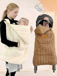 二合一儿童斗篷，加厚防风毯，婴儿车罩，婴儿背带挡风罩，适合秋冬季节使用 - 彩色 - 查看 1