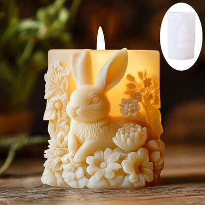 1pc Easter Bunny Wreath Embossed Cylinder Candle Silicone Mold, For Making Candles, Resin & Plaster Decorations, Home Decor Easter & New Year Gifts