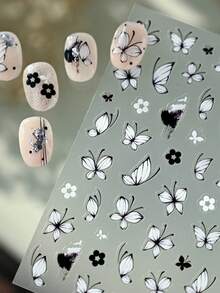 1 miếng dán móng tay hình cánh hoa nở hoa bướm đen trắng tối giản 5D nghệ thuật làm móng thực vật thanh lịch thiên nhiên tự dính cho móng tay nữ trang trí móng tay tự làm tinh tế - Nhiều màu - Xem 1
