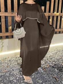 Hafizah Capa casual de dos piezas con cadena de perlas para uso diario de la mujer - Marrón - Ver 1