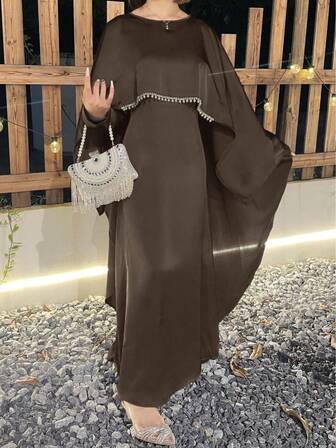 Dammantel med pärlkedja, avslappnad pendlingsmantel i två delar