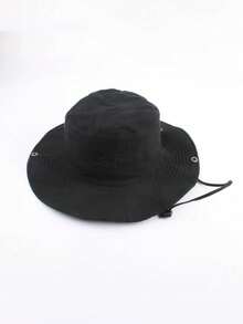 1 件男女通用纯色刺绣渔夫帽，时尚户外徒步钓鱼防晒帽，休闲防风抽绳帽，适合春秋冬日常使用 - A - 查看 11