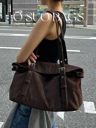 Nueva bolsa de hombro de piel de PU de unicolor y estilo retro, con gran capacidad, casual y versátil, adecuada para uso diario, ir al trabajo, compras y viajes