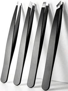 4Pcs Precision Tweezers Set For Eyebrows, Professional Stainless Steel Tweezers For Eyebrows - Great Precision For Facial Hair, Splinter And Ingrown Hair Removal Eyebrow Trimmers Hair Removal, Face Hair Removal, Hair Trimmer, Hair Trimmer, Barber Supplies, Haircut, Bag, Organizer, Storage, Hair Accessories - 黑色 - 查看 7