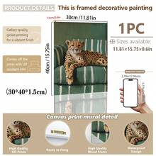 1 buc. Poster de artă murală înrămat pe pânză, poster cu leopard pe canapea, artă contemporană modernă verde smarald, decor de casă cu plante, artă murală cu ghepard, artă murală imprimabilă cu ghepard, decor de casă la modă pentru sufragerie, estetică decor dormitor - Multicolor - Vizualizare 10